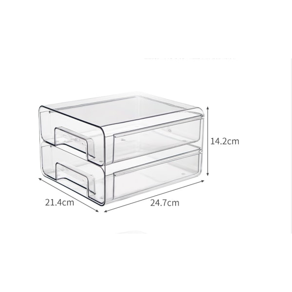 Sminkeorganisator med 2 skuffer. Plast 2 Skuff Skuffboks, Flat Stacking Box for Kosmetikk, Tilbehør, Leker, Stasjonær, Kontor - Klar