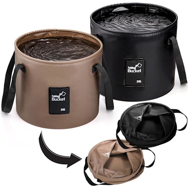 2 kpl kokoontaitettavat ämpärit kahvoilla, 20L, kannettava kokoontaitettava ämpäri säiliö pesuallas retkeilyyn, matkustamiseen, kalastukseen, musta ja khaki