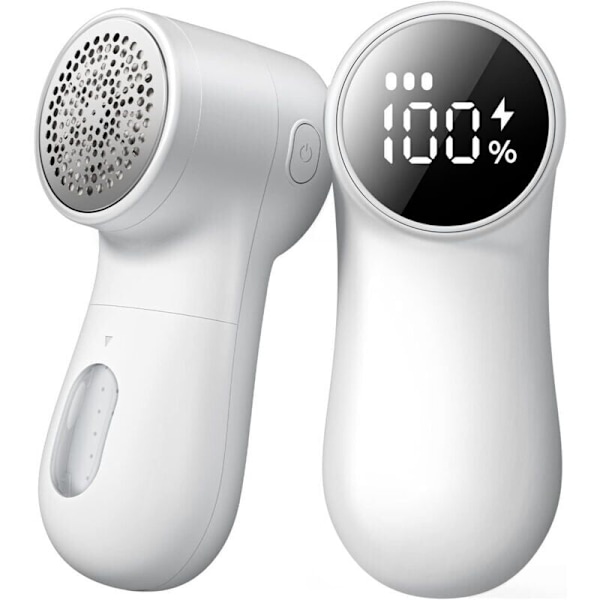 Genopladelig stofbørste sweaterfnugfjerner, smart digitalt display, fnugfjerner, fnuller, piller, pomponer, til tøj og møbler - Hvid