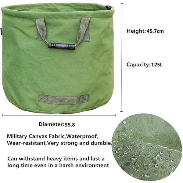 125L Ekstra Stærk Havepose med Håndtag, Grøn Bladopsamlingspose med Militær Canvas (H45.7cm, D55.8cm)