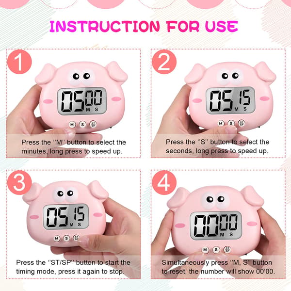 Sett med 4 søte tegneseriefigurer Digital Timer Liten Digital Kjøkken Timer Nedtellingstimer med Magnetisk Bakside