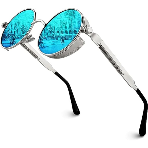 Polariserte solbriller rund retro metallramme Steampunk for menn an