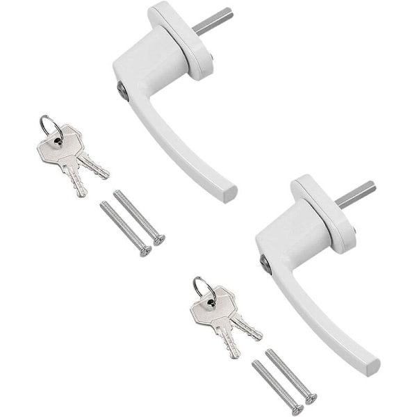 2 stk. håndterbare vinduer med hvite aluminiums dørhåndtak vinduer med 4 stk. skruer og 4 stk. nøkler, egnet for alle vinduer og vanlig balkong d