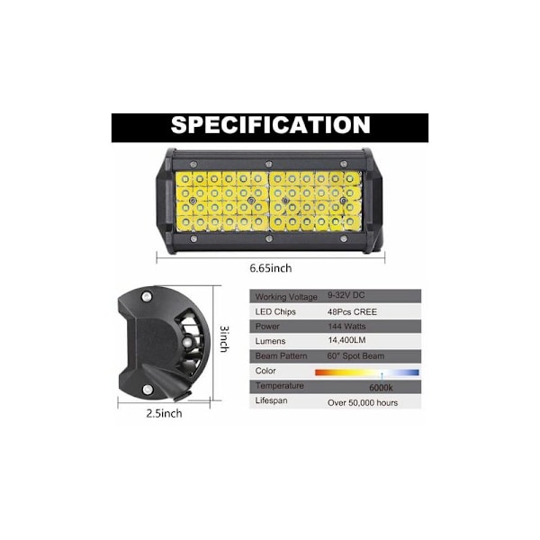 LED arbeidslampe for traktor 144W 16.5cm Bil LED projektor 12-24V Band Arbeidslampe Vanntett LED IP67 LED arbeidslampe for 4x4 bil lastebil SUV 2 pakke 2 pakke