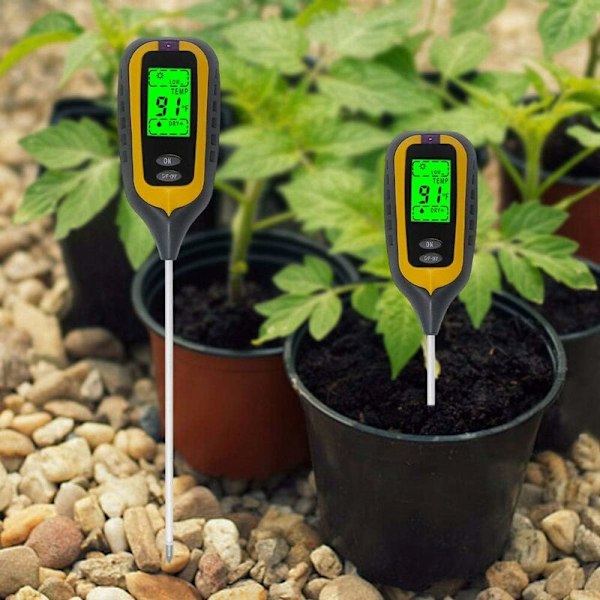 Kosteus pH-testeri Valon lämpötila 4 in 1 pH-mittari kosteuden maaperän elektroninen maa puutarhaan keltainen, keltaiset kasvit,