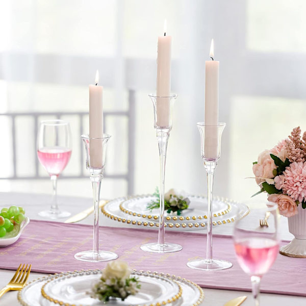 Lysestaker Glass Klar - Høy Lysestake Krystallsett med 3 for Konisk Lysestake Moderne Deko Elegante Arrangementer Fest Bryllup Bord Midtstykke Jul