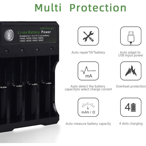 Batteriladdare 18650 Litiumjonbatteriladdare Uppladdningsbar Batteriladdare 4 Platser Cell Laddningsadapter