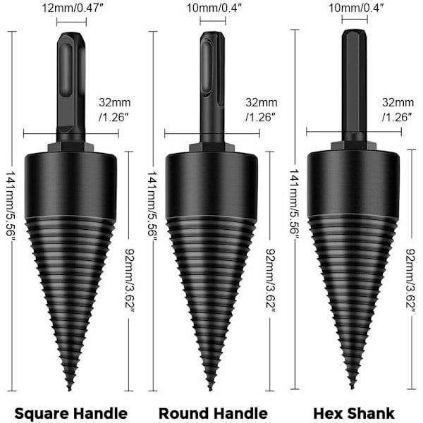 Log Splitter Træ Splitter, Heavy Duty Bore Cone Skrue Brandleder Splitter Cone Skruetrækker Brænde Træskæringsværktøj med Hex Skaft, Kvadrat S