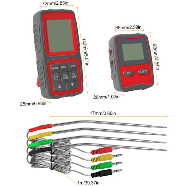 Trådlös digital intelligent köttermometer med två direktavläsande magnetiska mattemperaturmätare, processkontroll via applikation med synkronisering