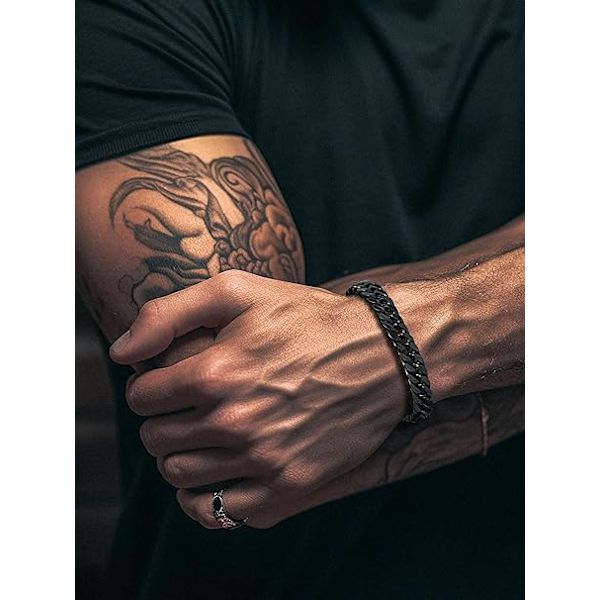 Franco-kedja armband för män och kvinnor, hiphop-kedjearmband, 8 mm bredd, 21 cm längd, rostfritt stål, guldpläterad/svart
