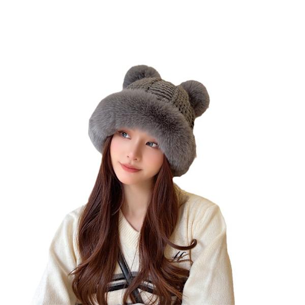 Kvinder Vinter Beanie Fluffy Strikket Kvinder Beanie Faux Fur Hæklet Skull Hat Varme Spand Udendørs Ørevarmere