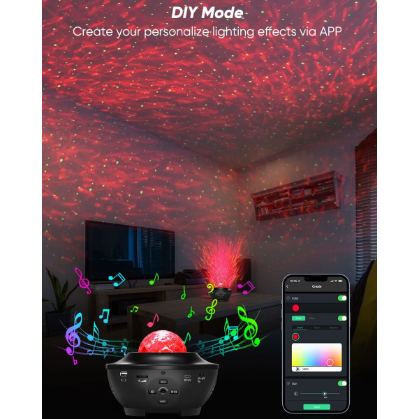 Nattlampa Projektor - 48 Ljuseffektteman, Fjärrkontroll, Bluetooth-högtalare, Wi-Fi-app - För Barn Vuxna, Festbelysning, Rumsdekoration