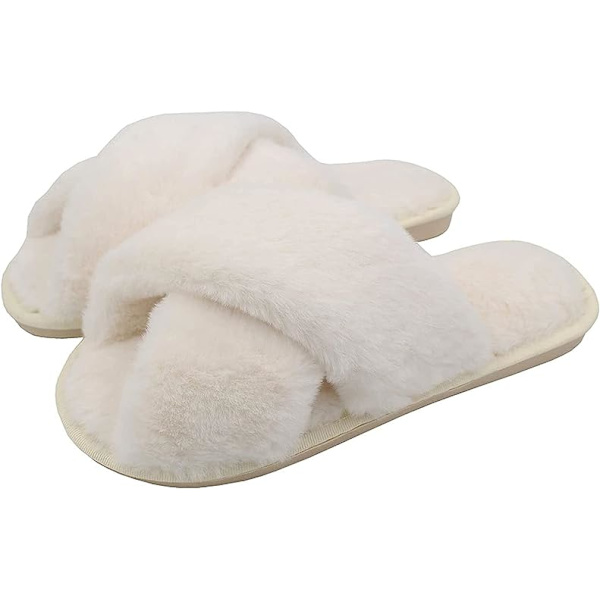 Chausson Fourrure Femme Tofflor 40 - 41 (passar fötter 39 - 40) sul längd 26cm Varma Bekväma Inomhus Plysch Päls Kvinnlig Öppen Tå Halkfria Hemtofflor
