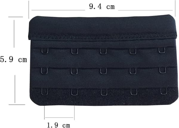 Sort sæt med 3 bløde, komfortable bh-forlængere med 5 kroge, 5,9 cm x 9,4 cm