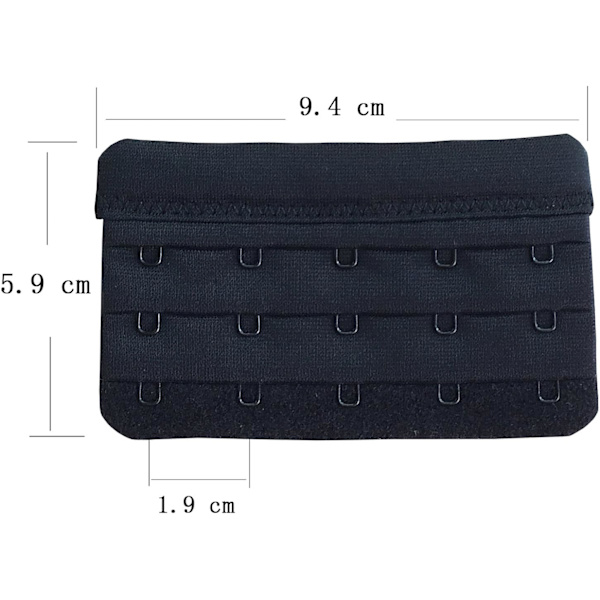 Svart set med 3 mjuka och bekväma bh-förlängningar 5 krokar, 5,9 cm x 9,4 cm