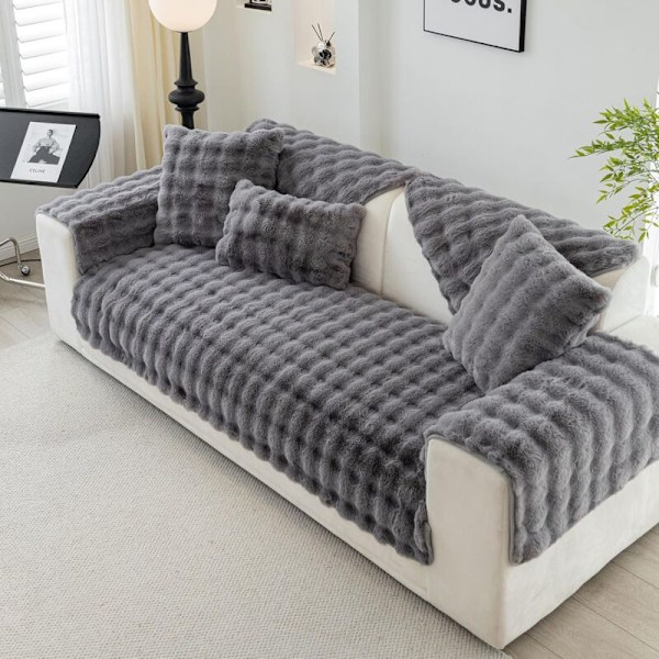 (Mörkgrå, 70x70cm) Sofföverdrag - Halkfritt sofföverdrag, kanin faux päls soffa, S-formad soffa