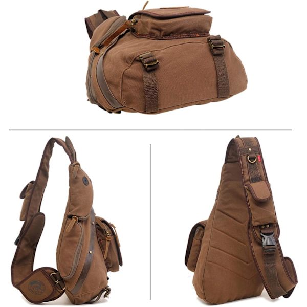 (Brun) Unisex Bröstväska Canvas Axelväska Herrar Väska Snedväska Crossbody Väska Axelväska för Utomhus Gym Resor Camping Cykling Affärer