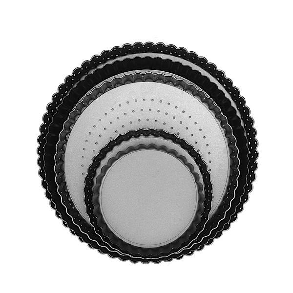 Crusty Bake 20 cm perforeret form med PFOA non-stick og løs bund, riflet, robust 1 mm kulstofstål, grå