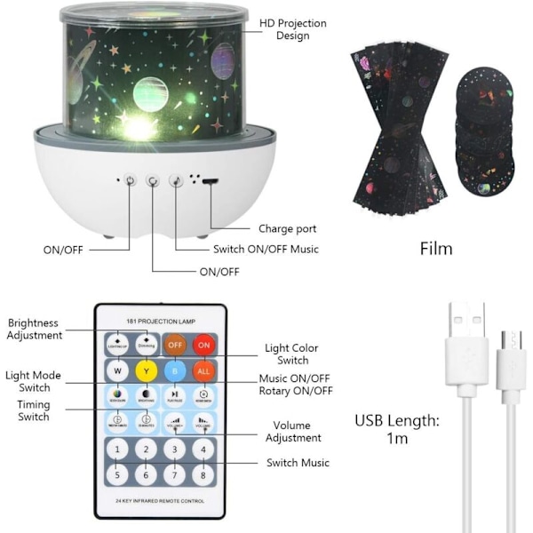 Stjernelys genopladelig LED, 360° rotation, timer fjernbetjening, 6 farver, fødselsdags- og julegave