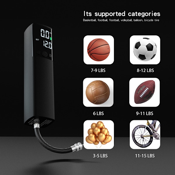 1 Elektrisk Ballpumpe Smart Luftpumpe Bærbar Rask Oppblåsing med Nøyaktig Trykkmåler og Digital LCD-Skjerm for Fotball, Basketball, Volleyball