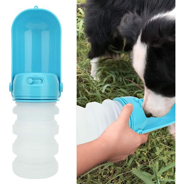 Silikone kæledyrskedel 350ml bærbar sammenklappelig kedel til hunde katte lavet af silikone blå
