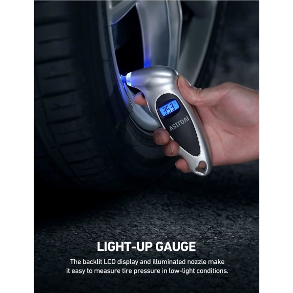 Digitalt dæktryksmålersæt til lastbilcykel med baggrundsbelysning og skridsikre biltilbehør, sølv 1-pakke