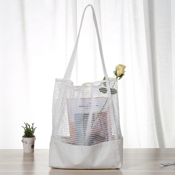 Fine Mesh Beach Shoulder Canvas Bag Large Capacity Mesh Beach Tote Bag Women's Shoulder Tote Bag