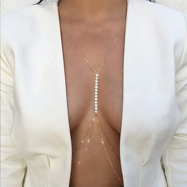 Rhinestone Sexy Body Waist Chain Gold Layered Body Necklace Party Body Accessories for Women and Girls