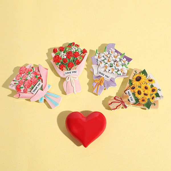 4 kappaletta koristeellisia jääkaappimagneetteja, hartsimamagneetteja 3D-jääkaappimagneetteja, kimppu jääkaappimagneetteja, jääkaapeille, kaapeille, toimistoille (auringonkukka, ruusu, lilja, C