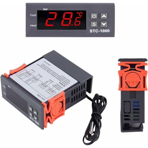 Temperaturkontroller AC 110V-220V, Digital termostat STC-1000 med NTC temperatursensor sond, värme/kyla, 758534mm
