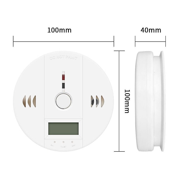 2x Kolmonoxid CO Gasdetektor Alarmvarning, CO Alarmdetektor med Digital Display, för 85db Högt Alarm i Hemmet, Kontoret (Batteri Ingår Ej)