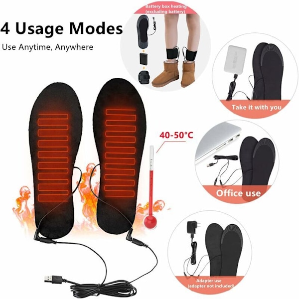 Lämmitettävät pohjalliset, USB-sähkölämmitteiset pohjalliset, ladattavat lämmitettävät pohjalliset, jalkojen lämmitin talven jalkojen lämmittimet (koko 35-45)