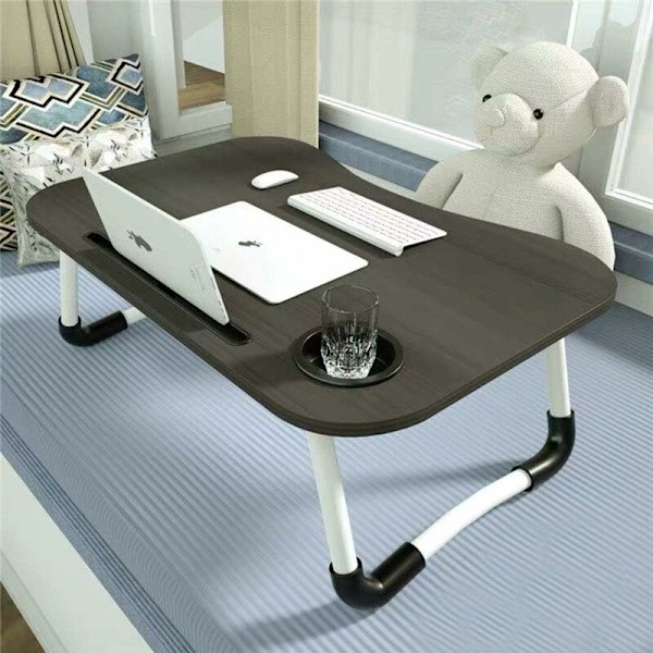 Laptopbord för sängen, serveringsbricka, laptop, läsbord, stabilt laptopbord, sovrum med mugghållare, multifunktionellt bord