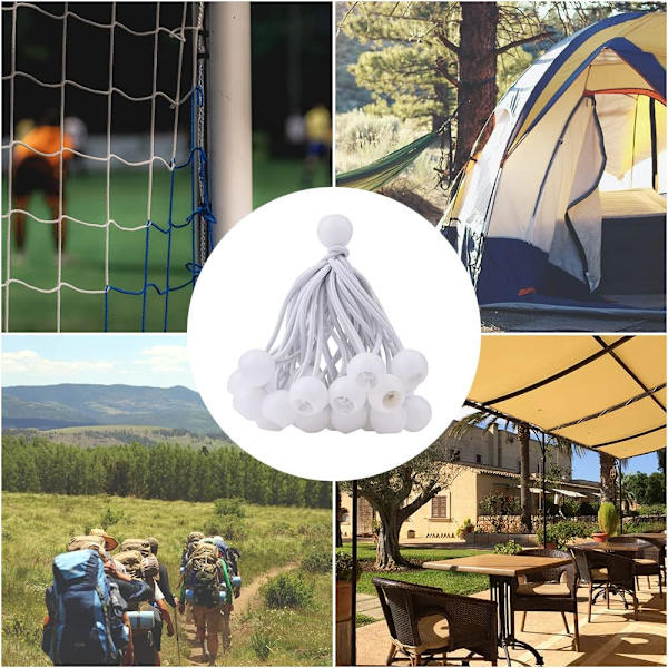 50 st elastiska kulbultar bungee-snören (vita), presenningspännare för paviljong, camping, tältlinor, gardinförlängningssele, 10 cm