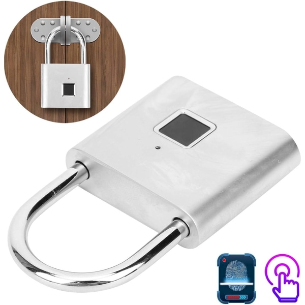 Fingeravtryckslås, Smart Padlock, Hållbart Säkerhetselektroniskt Minihänglås, Bärbart USB Smartlås för Ryggsäck, Dörr, Cykel, Bagage (Silver)