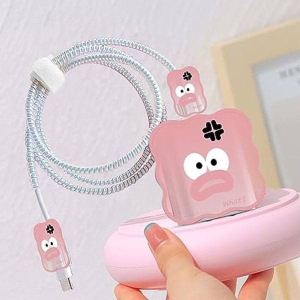 (Pink) Funny Emoji iPhone laturin johdon suojasarja, söpö Wav