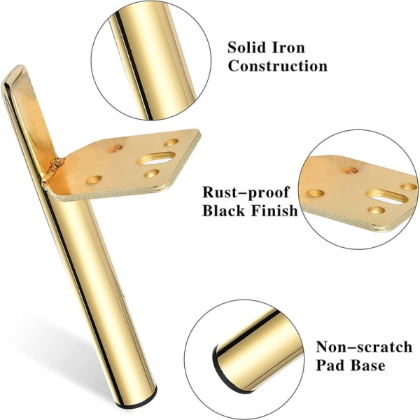 4 Pcs Modern Furniture Leg Iron Replacement Sofa Legs with Screws for Table Bed Cabinet Gold - 13cm