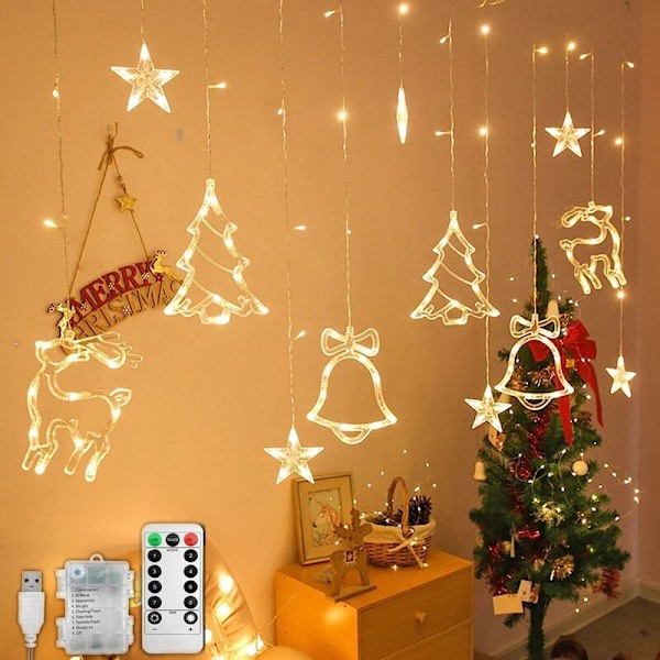 LED lyslenke for julegardin, 3,5 m, vanntett, magisk, for julevindu, 8 moduser, bryllupsfest, hage, soverom, USB-dekorasjon + b