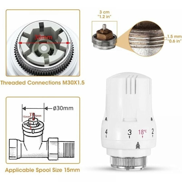 Set med 4 Termostatventilhuvuden, Termostatisk Radiatorventil, Termostatisk Radiatorhuvud, Termostatisk Radiatorventil M30 x 1,5