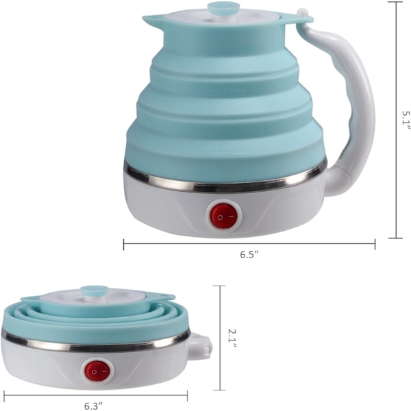 Kokoontaitettava sähköinen matkakeitin - Elintarvikelaatuinen silikoni, 600 ml, kaksoisjännite (sininen)