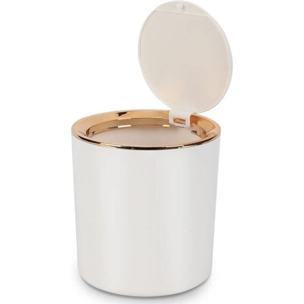 Bordskorg med lock, mini plastkorg, liten soptunna för kök, sovrum, badrum, kontor, 14,2 15cm (vit)
