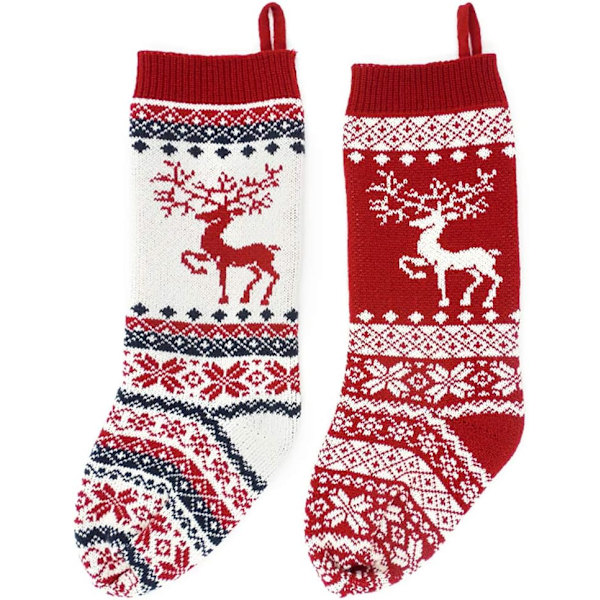 2-pack julstrumpor i stickat material för dekoration av eldstaden, hängande strumpor, julklappspåsar, julgodispåsar för julgransdekorationer, eldstad