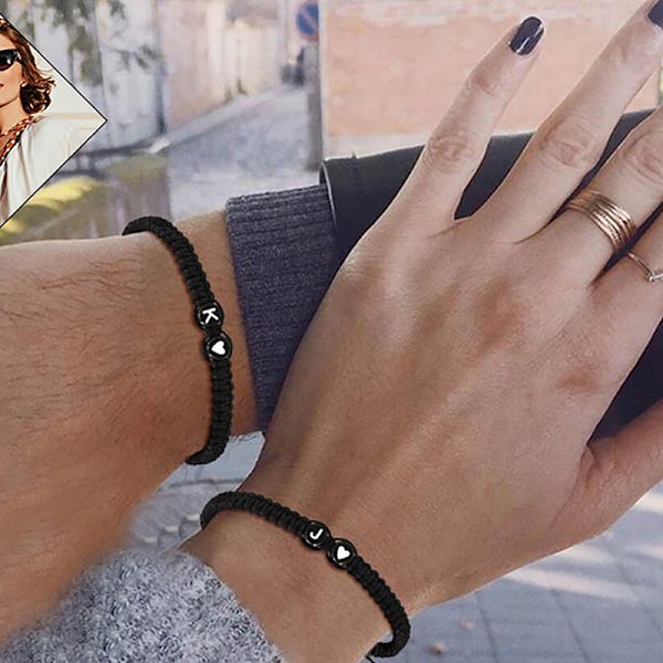 2 st Handgjorda Justerbara Snören 26 Bokstäver Flätade Armband för Kvinnor M