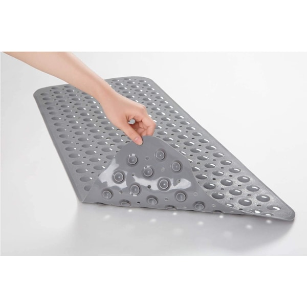 Halksäker Badmatta, Mögelresistent, Extra Lång, Antibakteriell, BPA, Latex och Ftalatfri, Maskintvättbar, Perfekt för Barn, 39x16 (Grå)