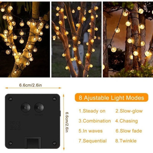 Solcelle lyslenke - 30 LED Krystall Solcelle Utendørs Innendørs 8 Moduser For Hage, Terrasse, Balkong, Trær, Bryllup, Festival
