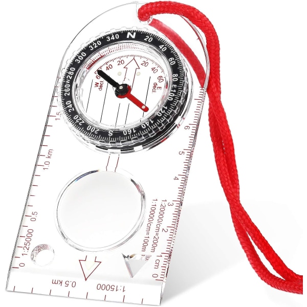 Navigation Kompas Orientering Kompas Spejderkompas Vandrekompas Justerbar deklination (11,5 x 5,5 cm), Rød