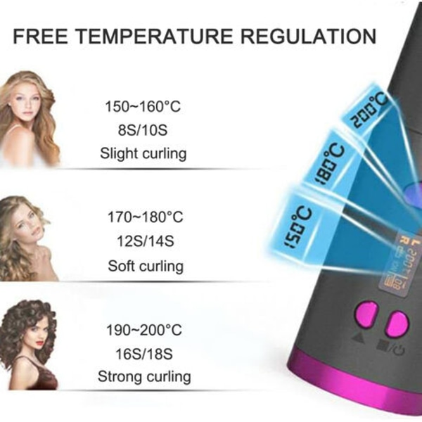 Automaattinen hiustenkiharrin LED-lämpötilanäyttö Yhden painikkeen lämpötila