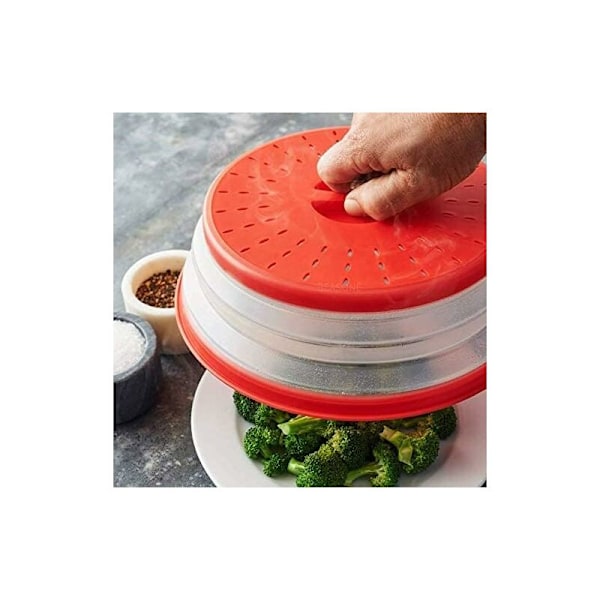 Mikrobølgeovndeksel, sammenleggbar mikrobølgeovnplate, sammenleggbart mikrobølgeovnfilterdeksel, anti-sprutbeskyttelse med ventiler, BPA-fri og giftfri (rød)