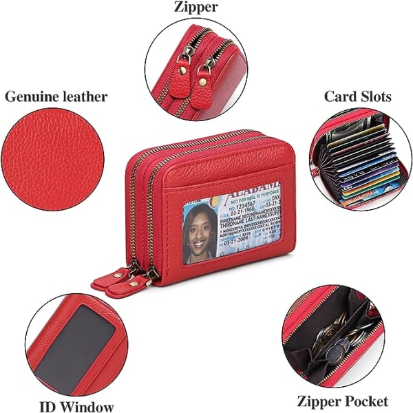 Kvinders kreditkortpung (rød), visitkortetui i læder RFID