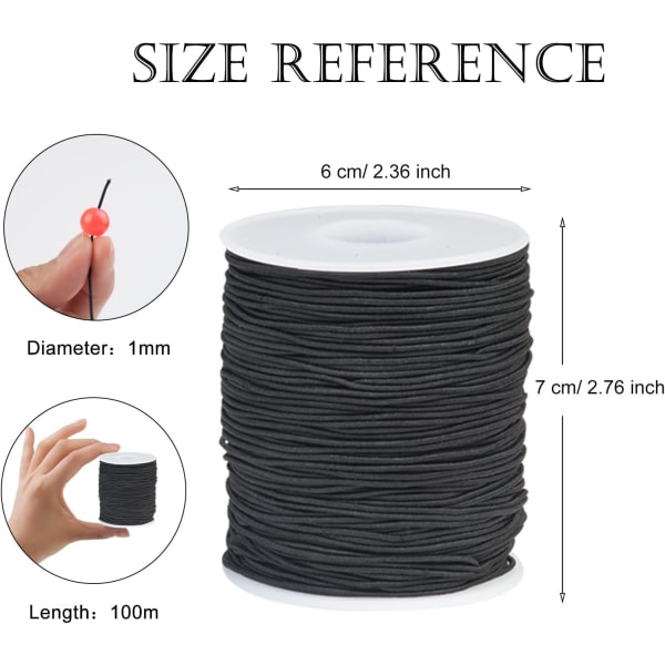100m Elastisk Snøre 1mm Elastisk Snøre Håndværkssnor Elastisk Tråd til Armbånd og Håndværk Sort